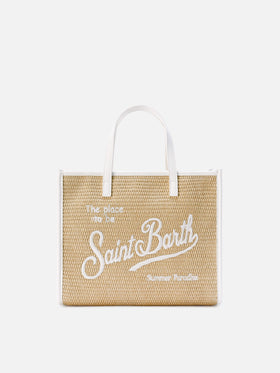 Vivian medium straw effect bag with white embroidered logo
