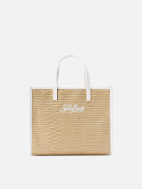 Vivian medium straw effect bag with white embroidered logo