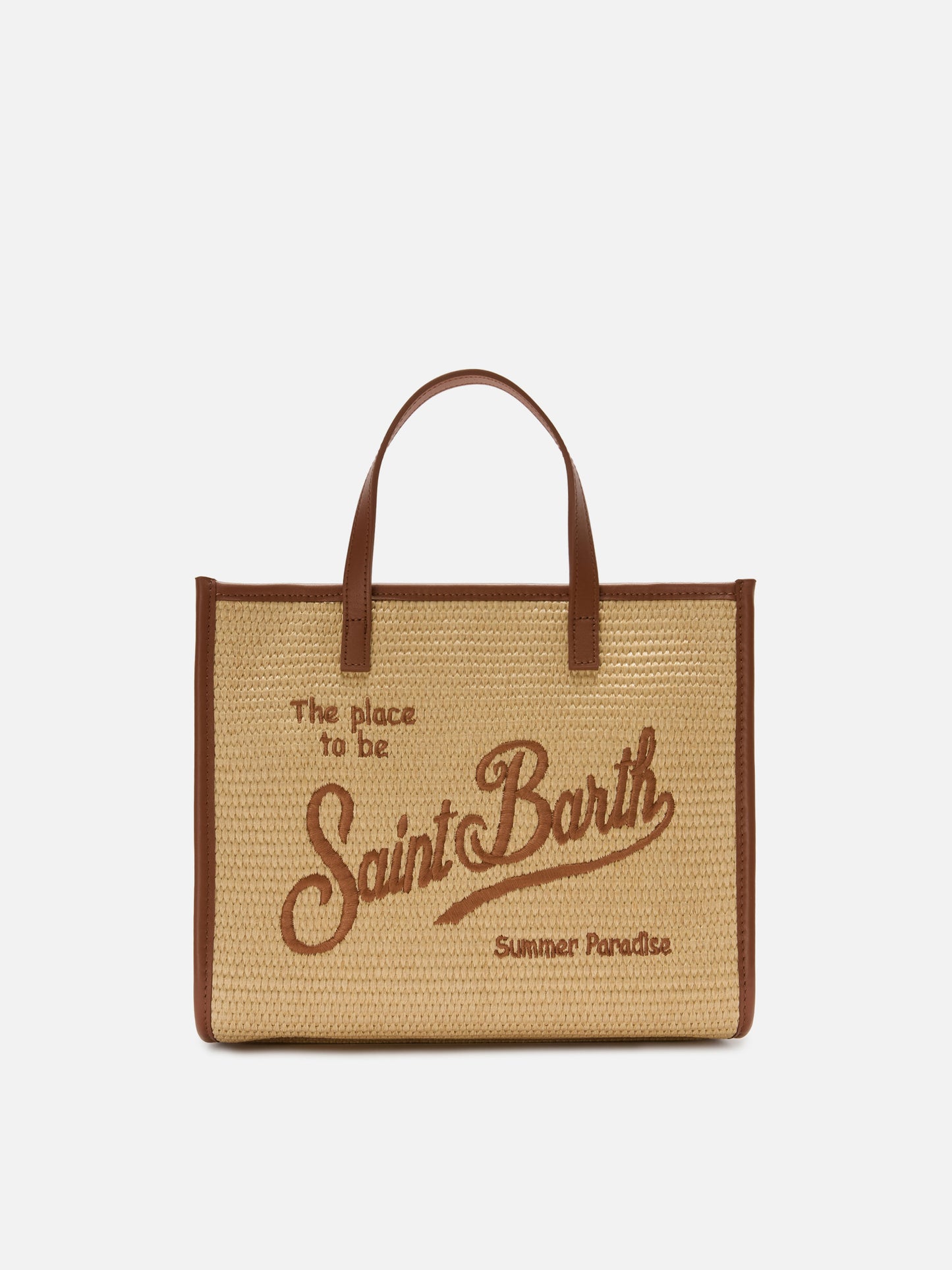 Vivian medium straw effect bag with brown embroidered logo