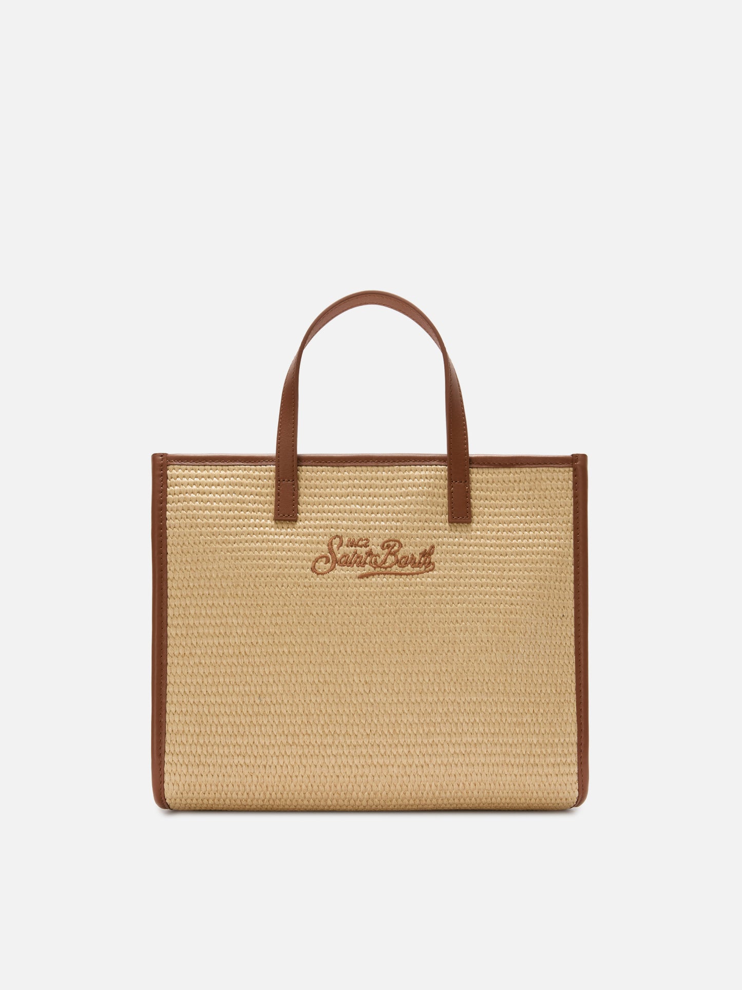 Vivian medium straw effect bag with brown embroidered logo