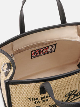 Borsa Vivian medium effetto paglia con logo nero ricamato