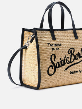 Borsa Vivian medium effetto paglia con logo nero ricamato