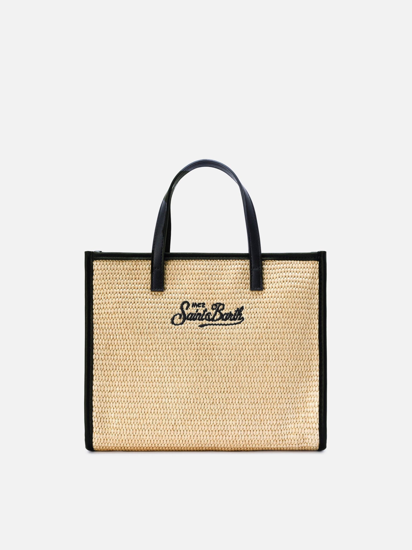 Borsa Vivian medium effetto paglia con logo nero ricamato