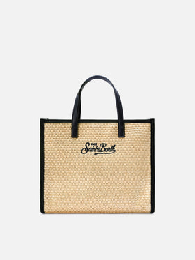 Borsa Vivian medium effetto paglia con logo nero ricamato