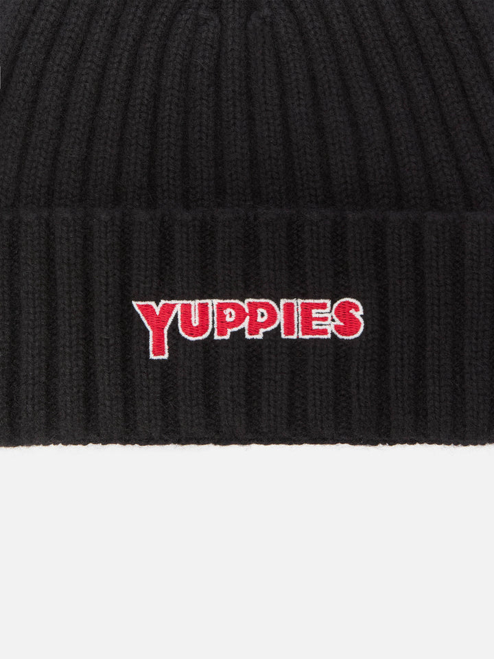 Berretto Wengen in misto cashmere nero con ricamo Yuppies 