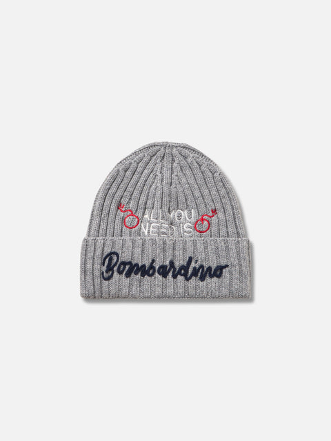 Man mélange grey hat Wengen with All you need Bombardino embroidery | INSULTI LUMINOSI SPECIAL EDITION - MC2 Saint Barth