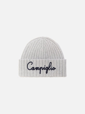 Wengen beanie in cashmere blend in grey with Campiglio embroidery