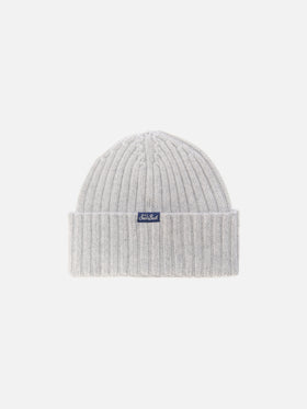 Wengen beanie in cashmere blend in grey with Campiglio embroidery