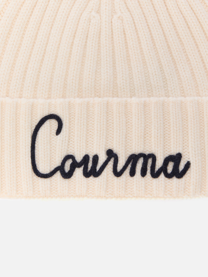 Berretto Wengen in misto cashmere bianco con ricamo Courma