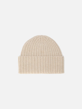 Berretto Wengen in misto cashmere beige con ricamo St. Barth