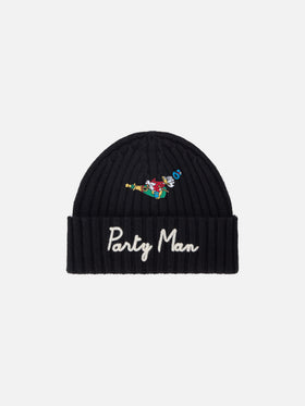 Berretto Wengen nero con ricamo Party Man e patch | Special edition