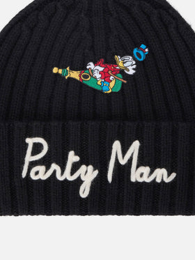 Berretto Wengen nero con ricamo Party Man e patch | Special edition