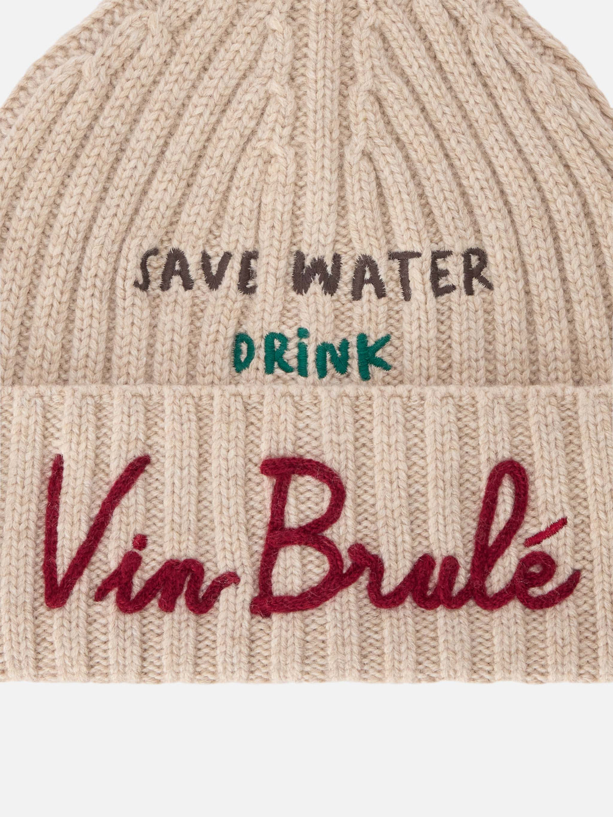 Berretto Wengen beige con ricamo Save Water Drink Vin Brulé
