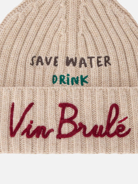 Berretto Wengen beige con ricamo Save Water Drink Vin Brulé