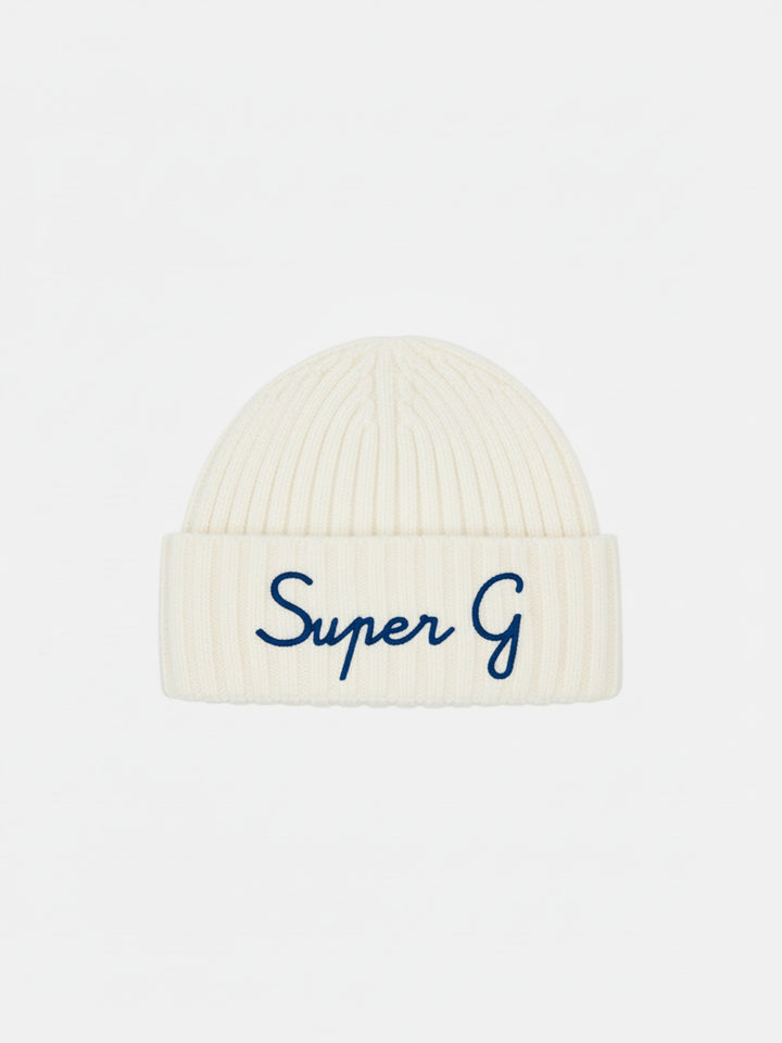 Beanie Wengen in misto cashmere bianco con ricamo Super G | SUPER G SPECIAL EDITION