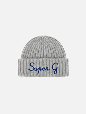 Beanie Wengen in misto cashmere grigio con ricamo Super G | SUPER G SPECIAL EDITION