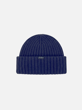 Beanie Wengen in misto cashmere blu con ricamo Super G | SUPER G SPECIAL EDITION