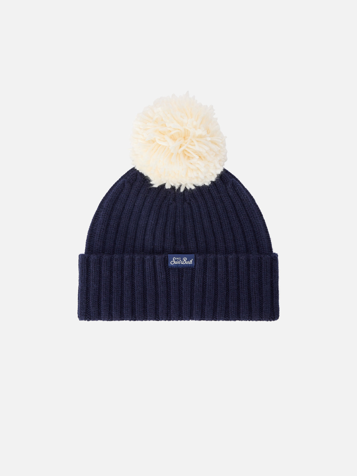 Berretto Wengen blu navy con pompon e ricamo Cortina