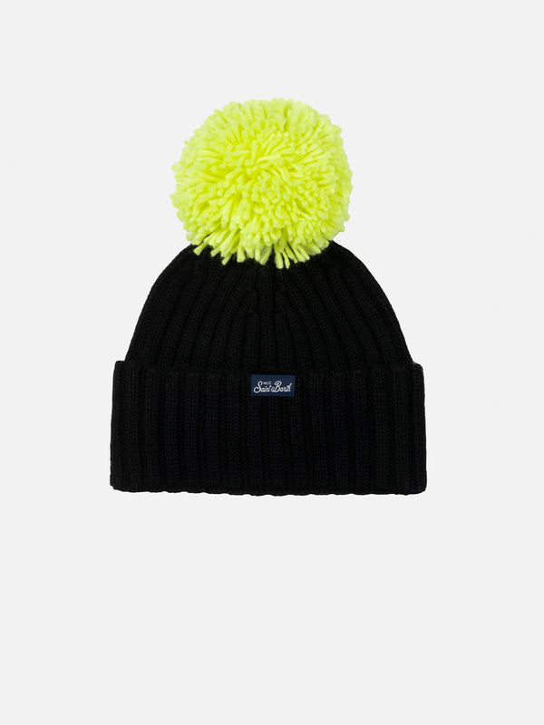 Boy blue hat Wengen with pompon and embroidery Off Piste