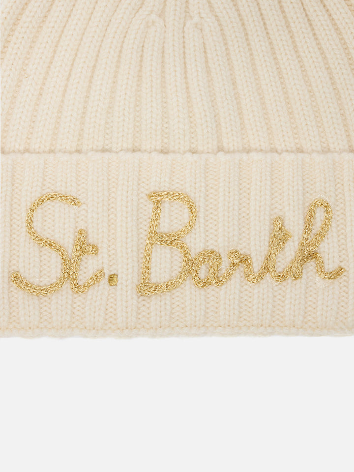 Berretto Wengen in misto cashmere bianco con ricamo lurex St. Barth
