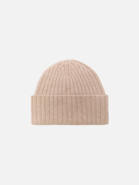 Berretto Wengen in misto cashmere beige con ricamo St. Barth