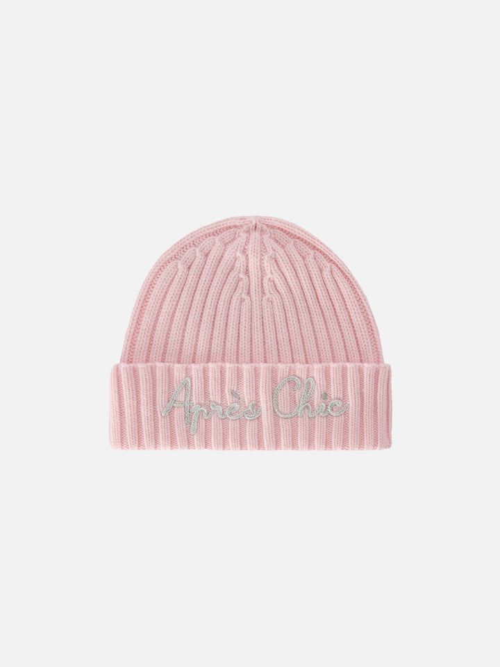 Rosafarbene Wengen-Beanie mit Après Chic-Stickerei 