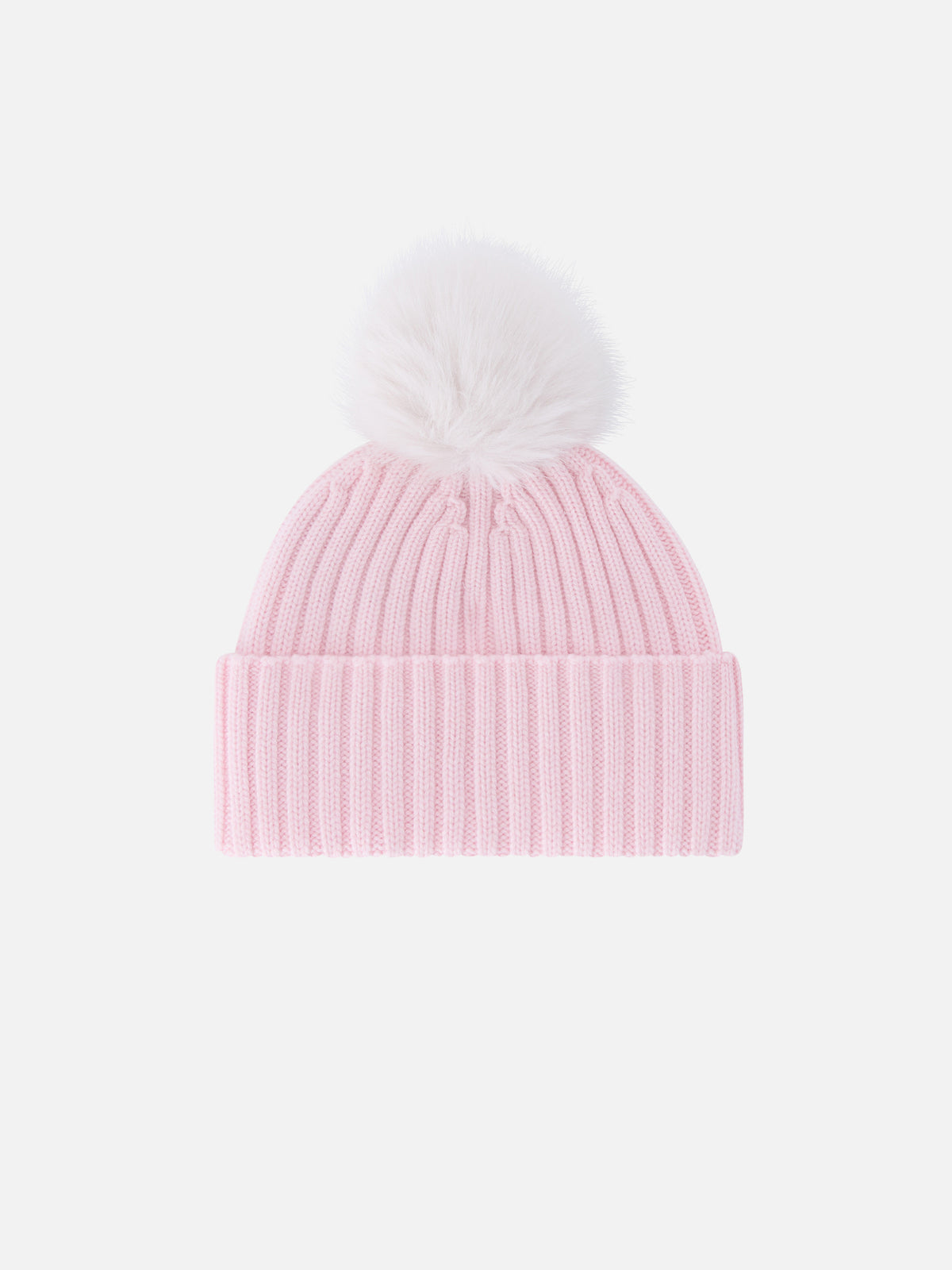 Pink Wengen beanie with pompom and St. Barth embroidery