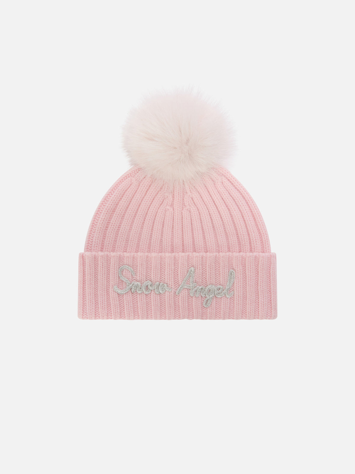 Berretto Wengen rosa con pompon e ricamo Snow Angel