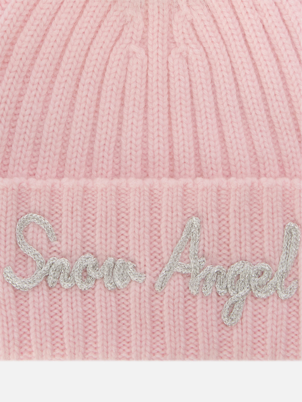 Berretto Wengen rosa con pompon e ricamo Snow Angel