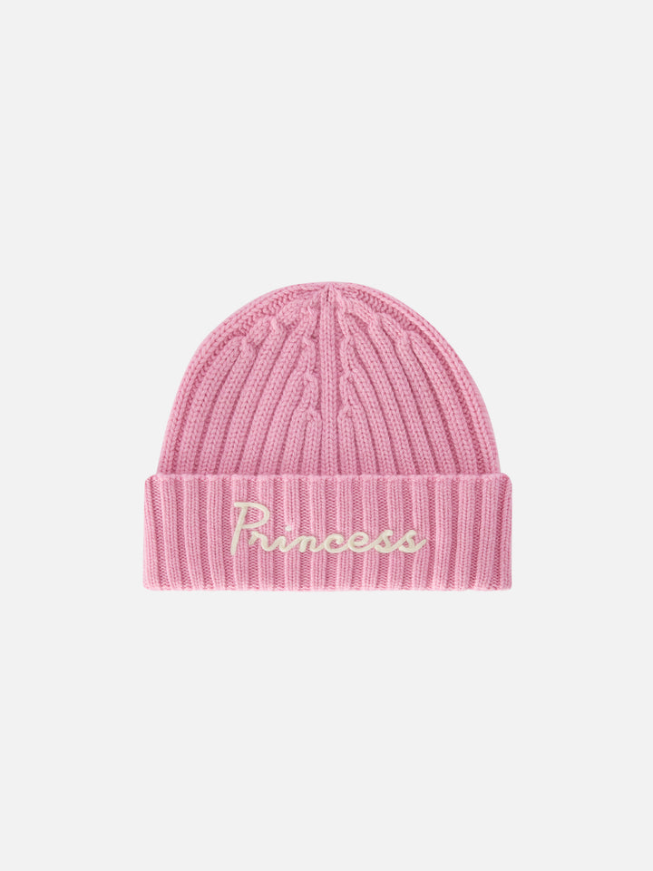 Pink Wengen beanie with Princess embroidery