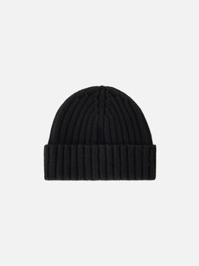 Schwarze Wengen-Beanie mit Logostickerei 