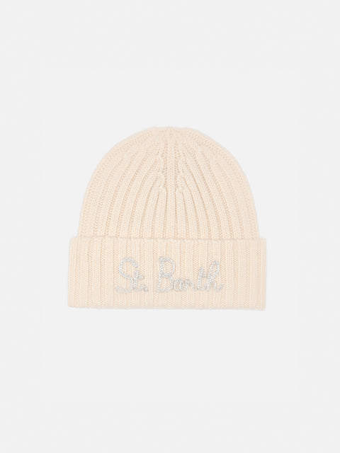 Girl white hat Wengen with St. Barth lurex embroidery - MC2 Saint Barth