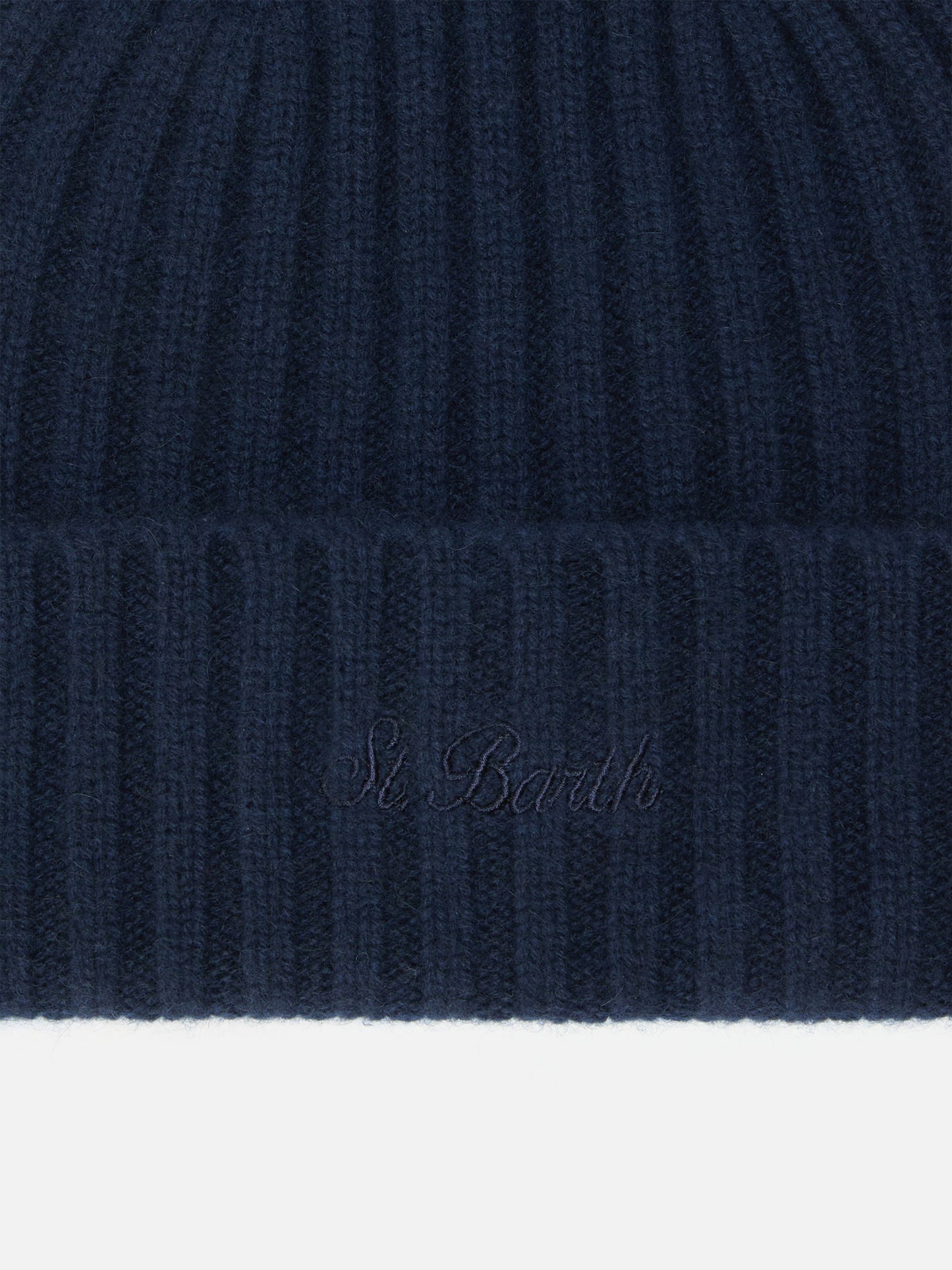 Berretto  Wengen in cashmere blu notte con Ricamo St. Barth sul risvolto