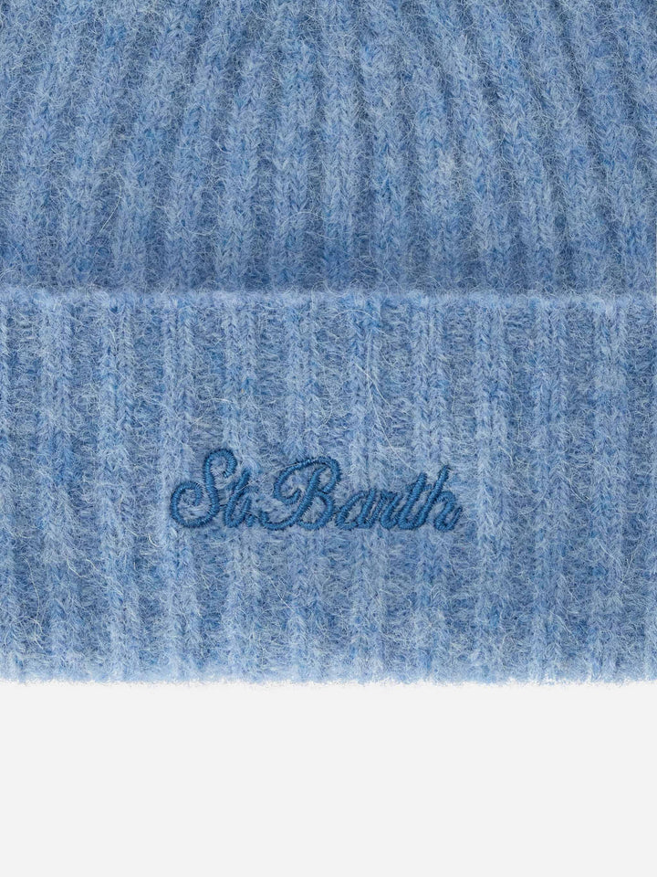 Gorro beanie Wengen ligero de mezcla de alpaca blue con bordado del logo 