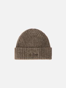 Beanie Nut Wengen aus Alpaka-Mischung mit Logostickerei 