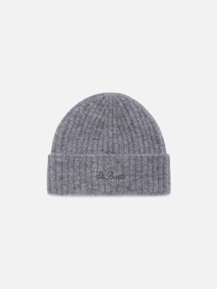 Grey Wengen alpaca blend beanie with logo embroidery