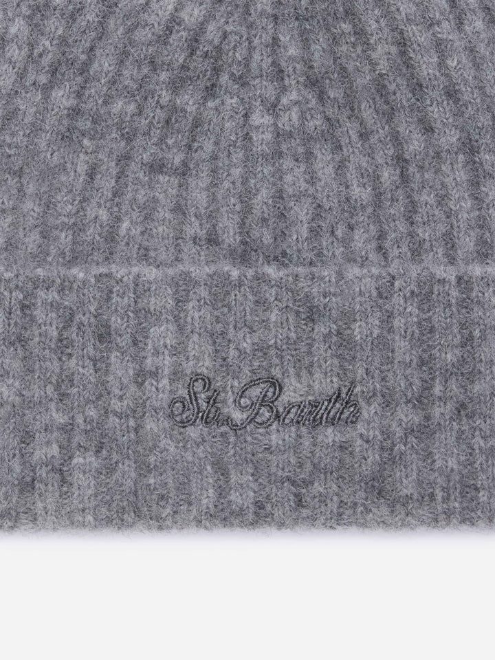 Grey Wengen alpaca blend beanie with logo embroidery