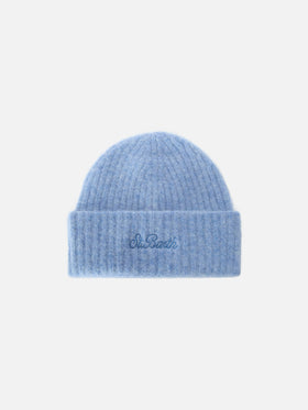 Light blue stretch alpaca hat Wengen