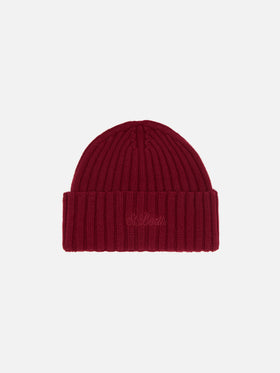 100% WOOL Wengen beanie in burgundy