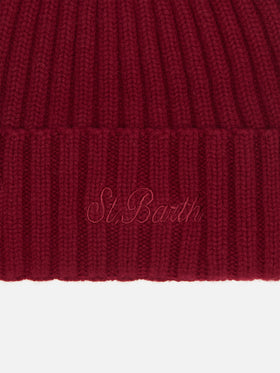 100% WOOL Wengen beanie in burgundy
