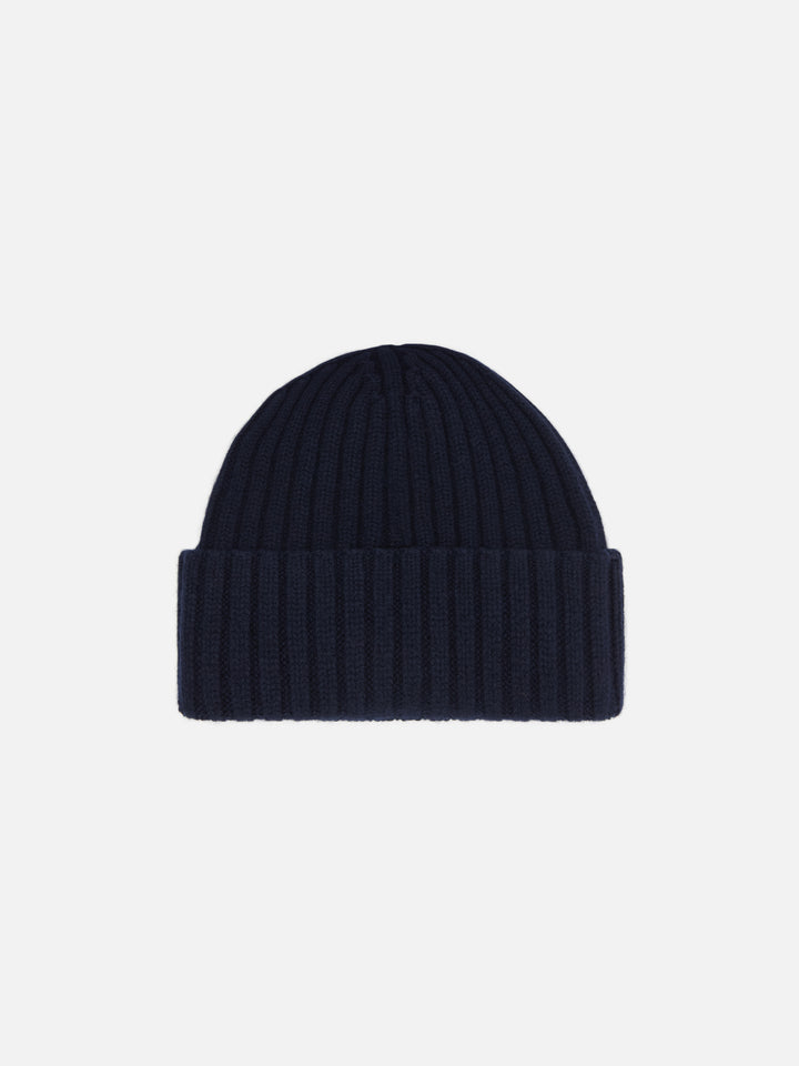 Night blue Wengen wool beanie with logo embroidery