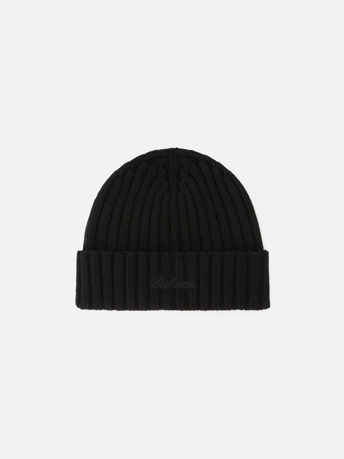 Bonnet Wengen en laine noire avec broderie du logo 