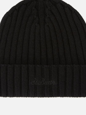 Bonnet Wengen en laine noire avec broderie du logo 