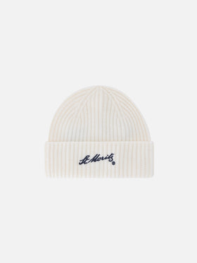 Off white Wengen cashmere beanie with St. Moritz embroidery | Special edition