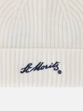 Off white Wengen cashmere beanie with St. Moritz embroidery | Special edition