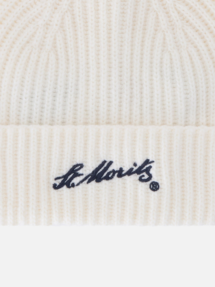 Off white Wengen cashmere beanie with St. Moritz embroidery | Special edition