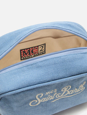 Beauty Bag Westwood in lino blu con logo ricamato