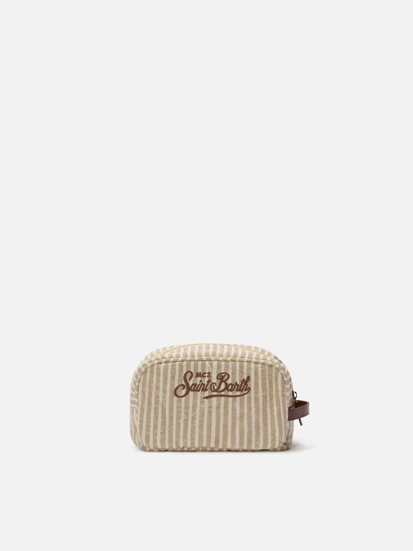 Neceser de lino Westwood con motivo de rayas beige y blanco 