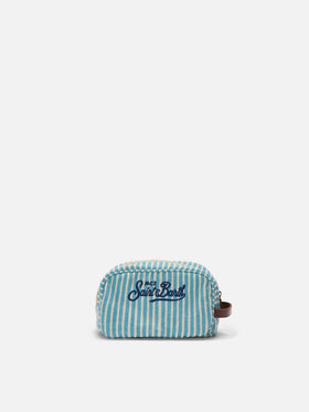 Westwood linen beauty bag with light blue and white striped pattern