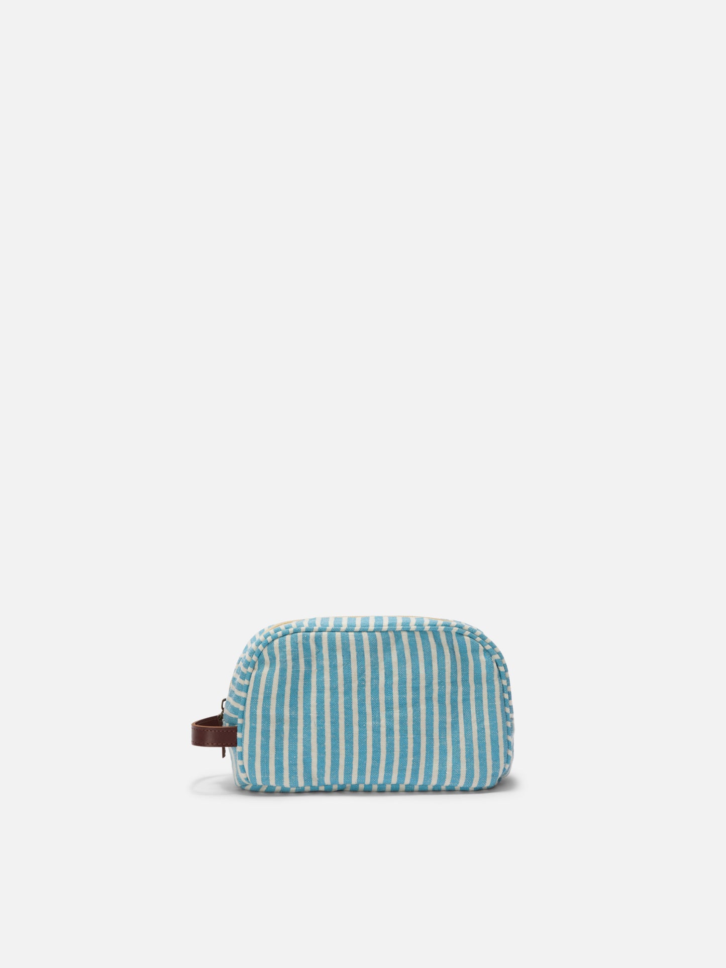 Westwood linen beauty bag with light blue and white striped pattern